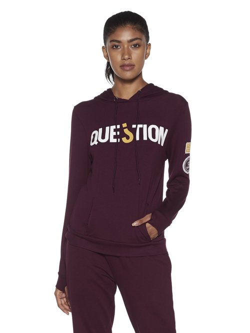 Studiofit by Westside Maroon Text Print Hooded T-Shirt Price in India