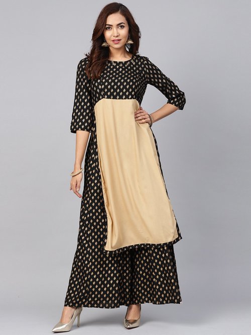 Juniper Beige & Black Printed Straight Kurti Price in India