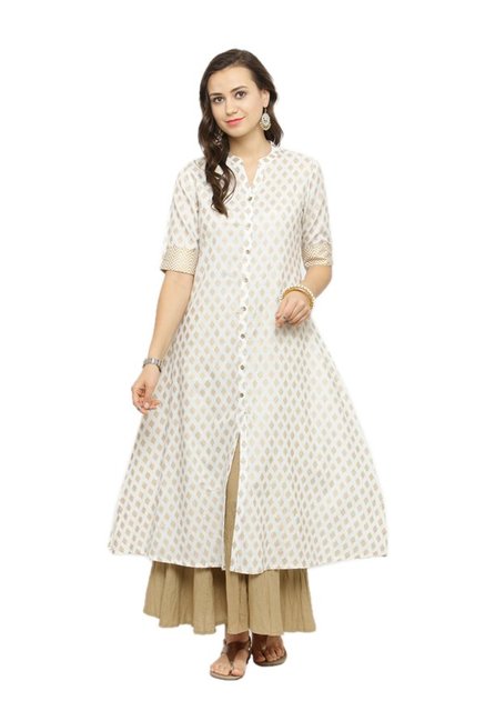 Varanga White Printed Rayon Viscose Kurta Price in India