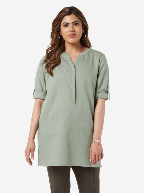 Gia Curve by Westside Sage Green Crochet Detailed Tunic Price in India