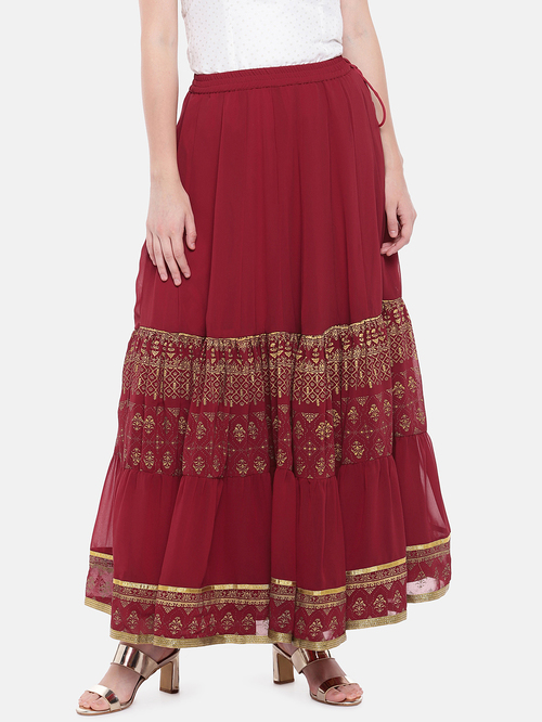 Globus Maroon Printed Skirt Price in India