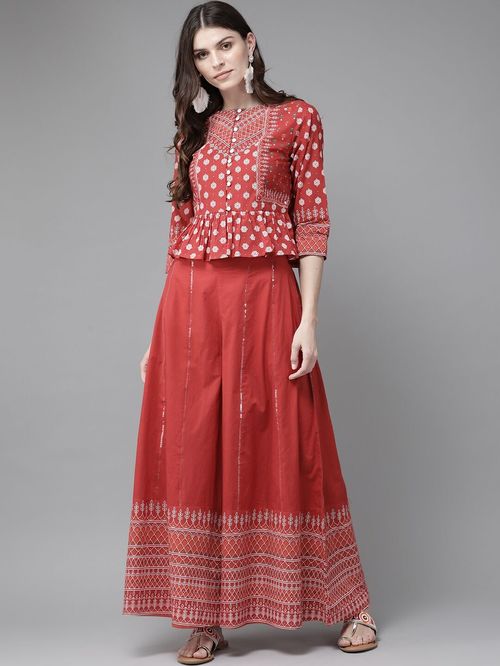 Juniper Red Printed Crop Top Palazzo Set Price in India