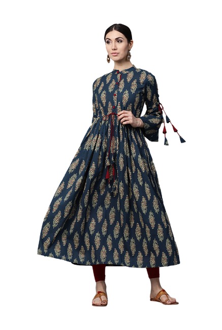 Gerua Blue Printed Cotton Anarkali Kurta Price in India