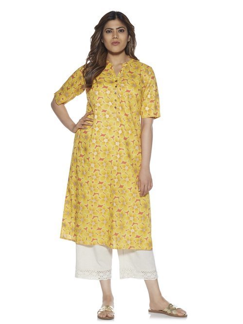 Diza curve by Westside Yellow Floral Printed Straight Kurta Price in India