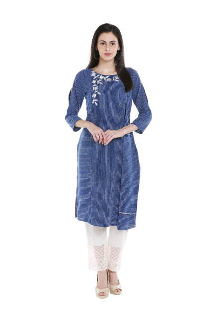 Fusion Beats Navy Striped Kurta Price in India