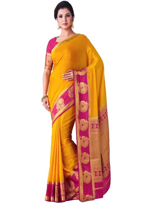 Mimosa Mustard Woven Mysore Silk Saree With Blouse Price in India