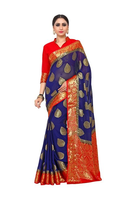 Mimosa Blue Embellished Kanjivaram Saree With Blouse Price in India