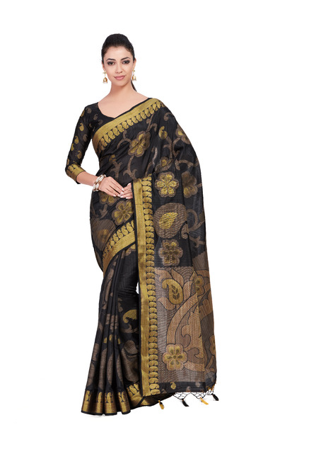 Mimosa Black Zari Silk Saree With Blouse Price in India