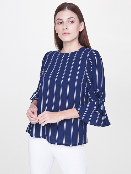 AND Navy Striped Top Price in India