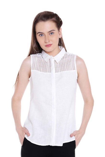 109 F White Lace Pattern Shirt Price in India