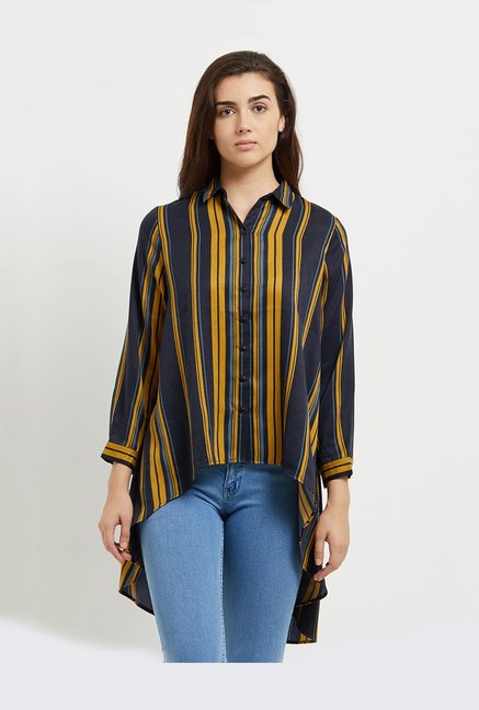 109 F Navy & Mustard Striped Shirt Price in India