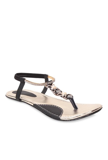 MSC Black & Golden T-Strap Sandals Price in India