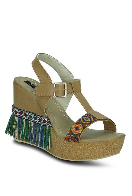 Kielz Light Brown T-Strap Wedges Price in India