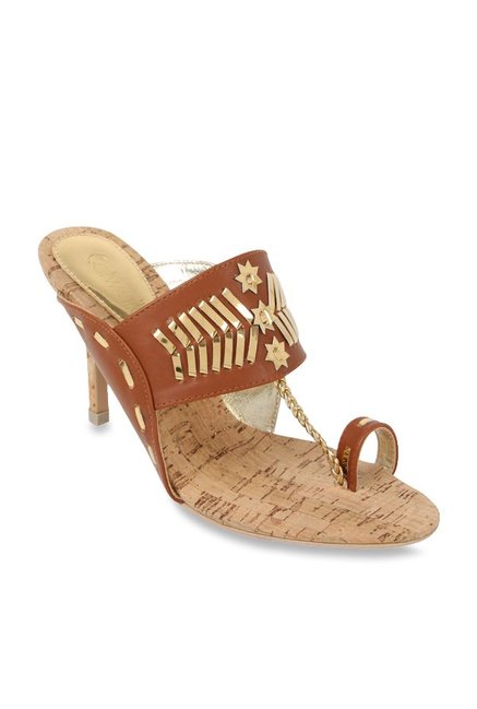 Catwalk Dark Tan & Golden Toe Ring Stilettos Price in India