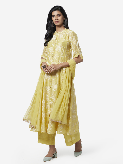 Vark by Westside Yellow Anarkali Kurta, Palazzos And Dupatta Price in India