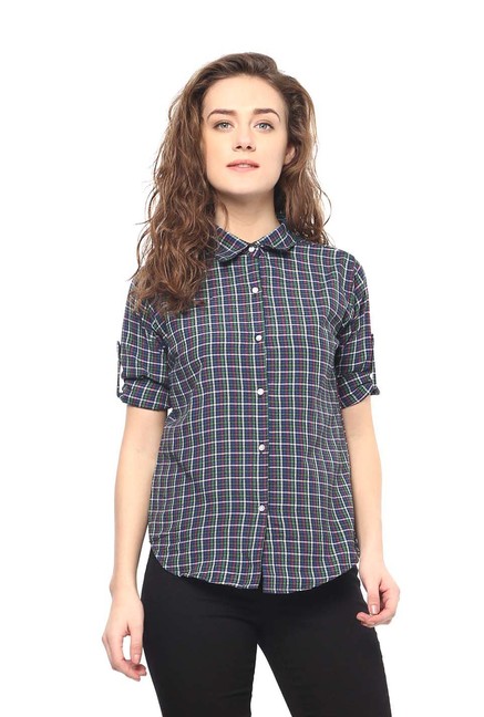 Mayra Purple Cotton Chequered Shirt Price in India