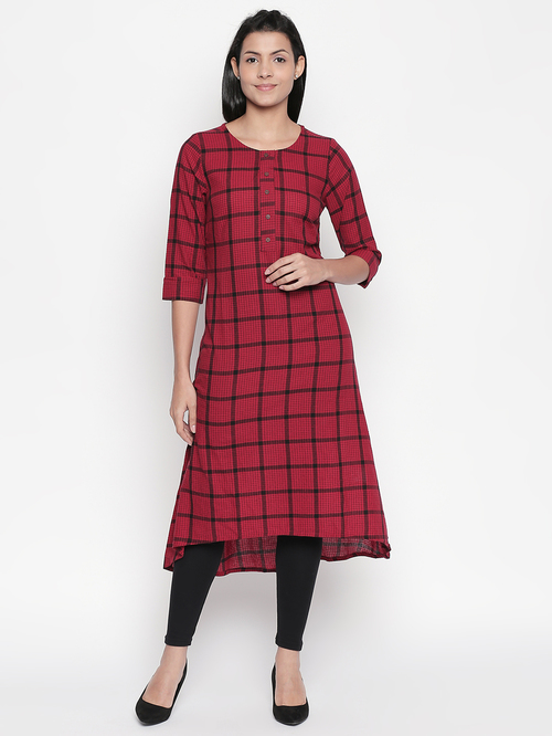 Rangmanch by Pantaloons Red Checks Kurta Price in India