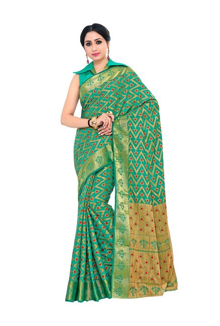 Mimosa Green Embellished Kanjivaram Saree With Blouse Price in India