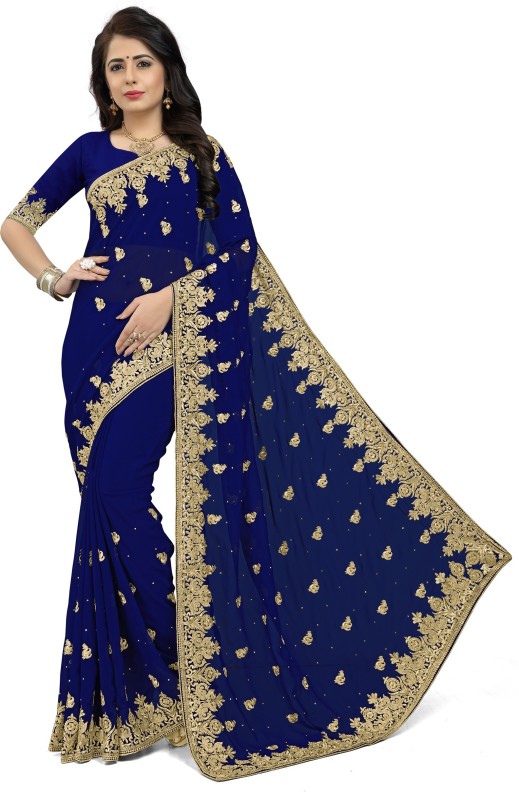 Self Design, Embellished Bollywood Poly Georgette Saree Price in India