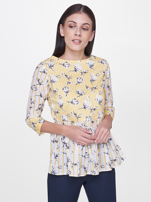 AND White & Yellow Printed Top Price in India