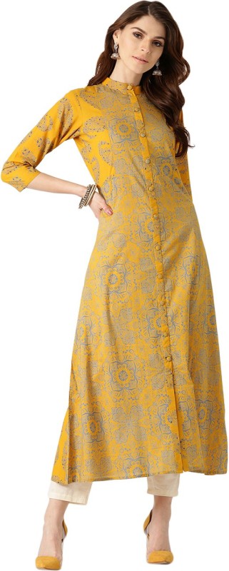 Women Floral Print Cotton Blend A-line Kurta Price in India