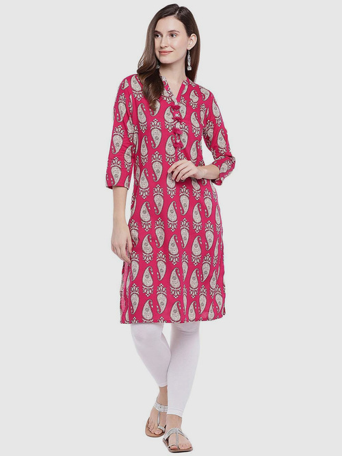 Ethnicity Pink Paisley Printed Straight Kurta Price in India