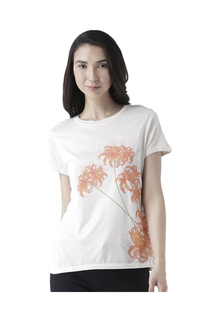 Fusion Beats Beige Printed T-Shirt Price in India