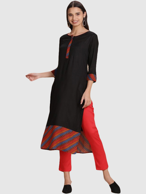 Imara Black & Red Printed Kurta Pant Set Price in India