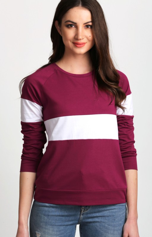 Casual Full Sleeve Striped Women White, Maroon Top Price in India