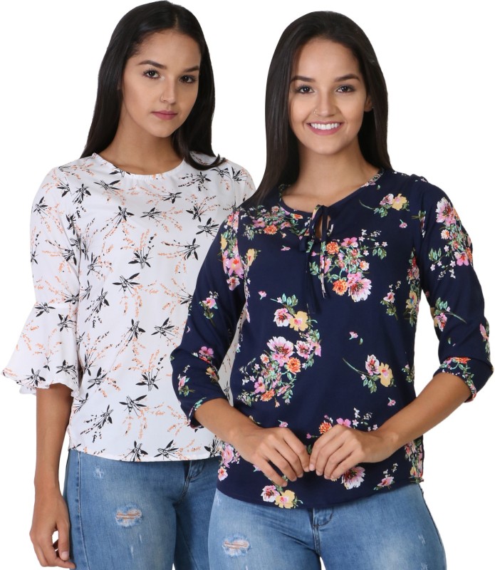 Casual Regular Sleeve, Bell Sleeve Printed Women Multicolor Top Price in India