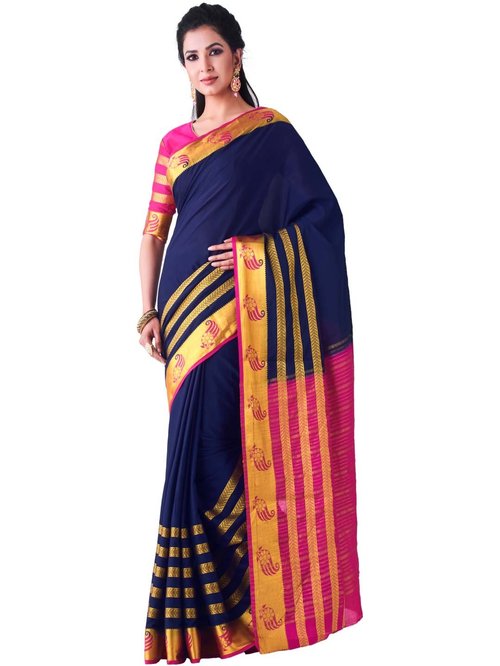 Mimosa Navy Woven Mysore Silk Saree With Blouse Price in India