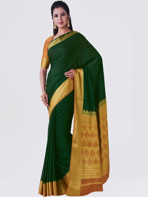 Mimosa Green Woven Kanchipuram Saree With Blouse Price in India