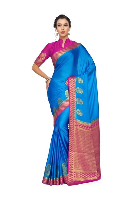 Mimosa Turquoise Embellished Kanjivaram Saree With Blouse Price in India