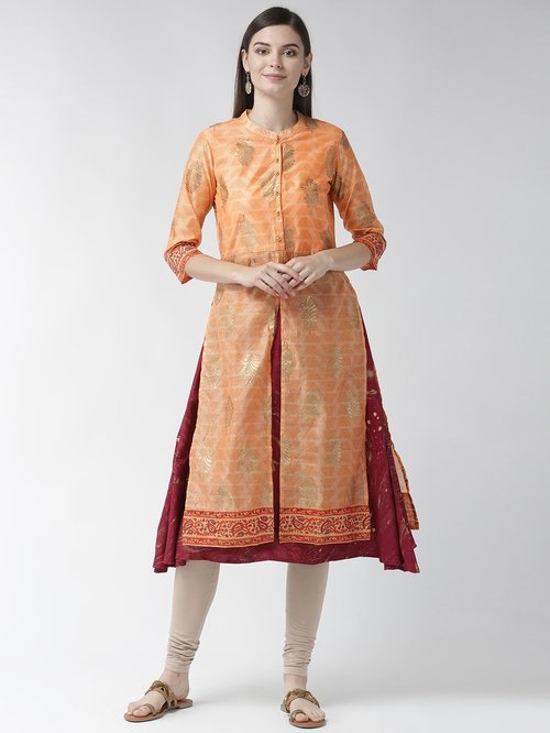 Rangmayee Peach & Cream Cotton Printed Kurti Leggings Set Price in India