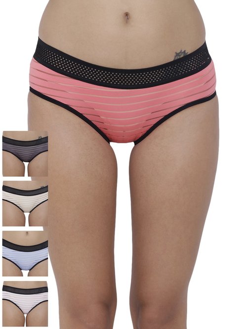 BASIICS by La Intimo Multicolor Striped Hipster Panty ( Pack Of 5 ) Price in India