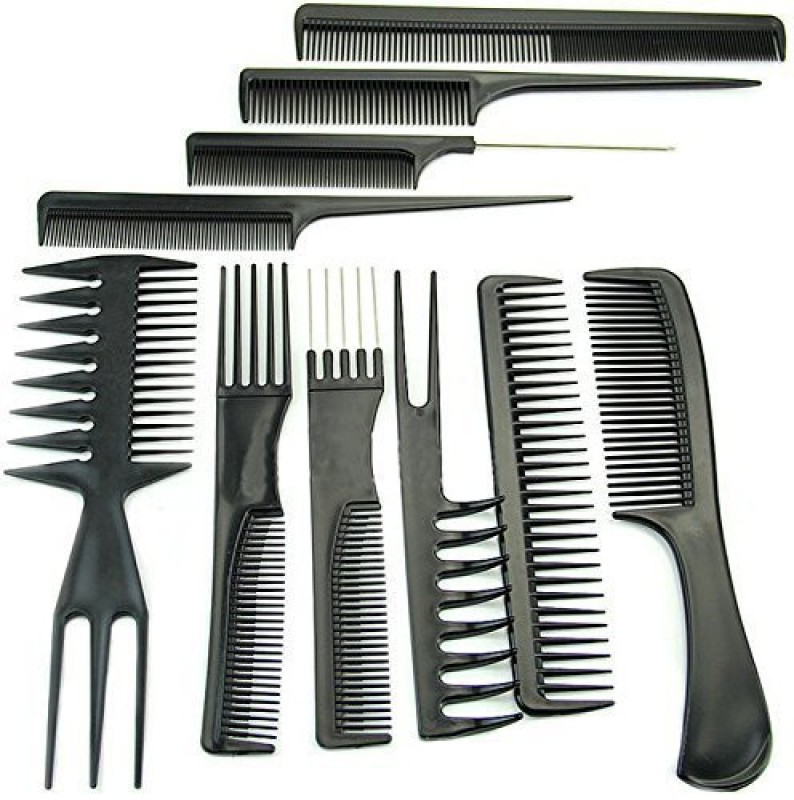 SHOPEE 10Pcs Pro Salon Hair Cut Styling Hairdressing Barbers Combs Brush Comb Set, Black (Set of 10) Price in India