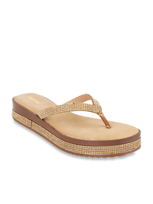 Mochi Antique Gold Thong Sandals Price in India