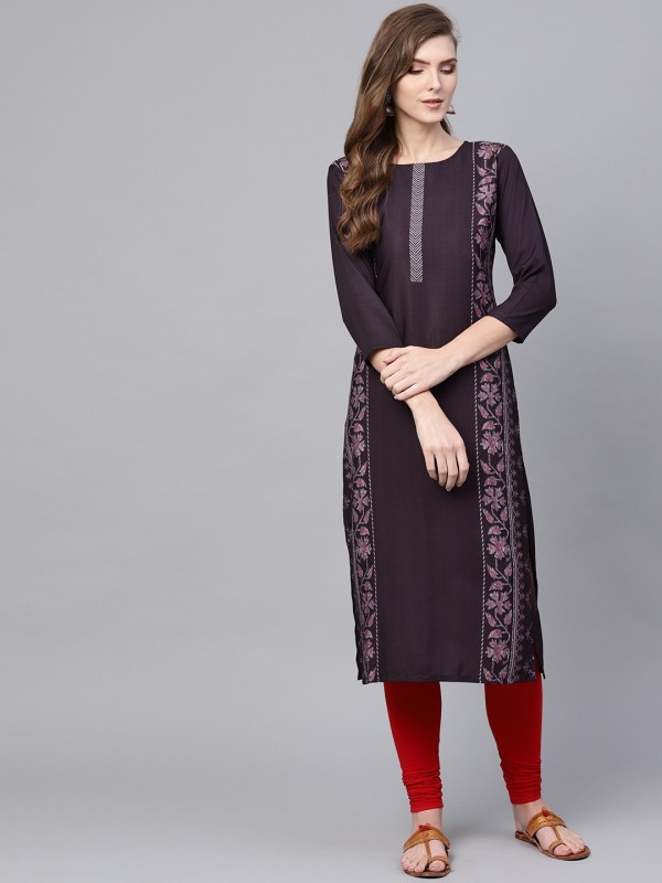 Women Printed Crepe Straight Kurta Price in India