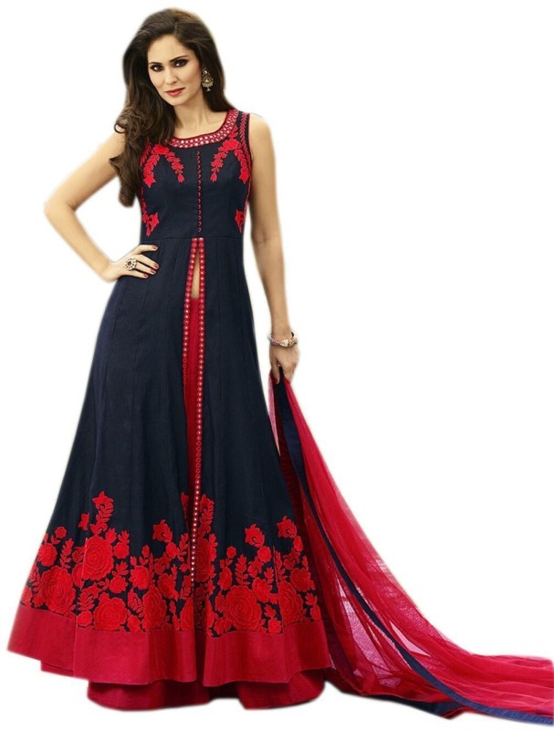 SIXTEENCREATION Silk Embroidered Gown/Anarkali Kurta & Bottom Material Price in India