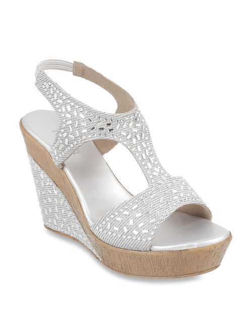 Mochi Silver Sling Back Wedges Price in India