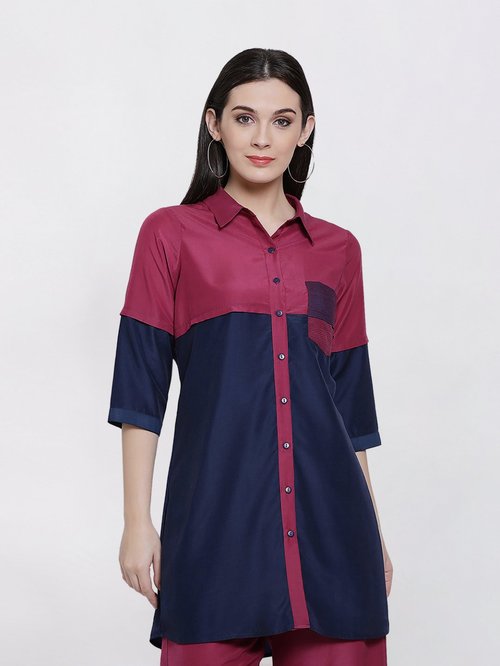 Office & You Navy & Pink Regular Fit Shirt Price in India