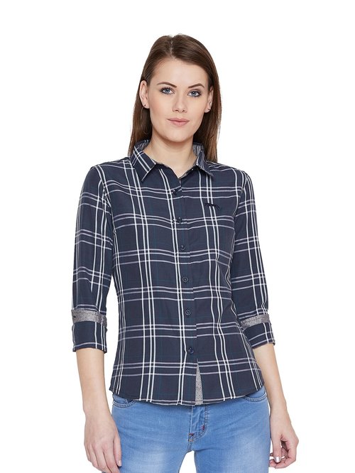 Jump USA Navy Cotton Chequered Shirt Price in India