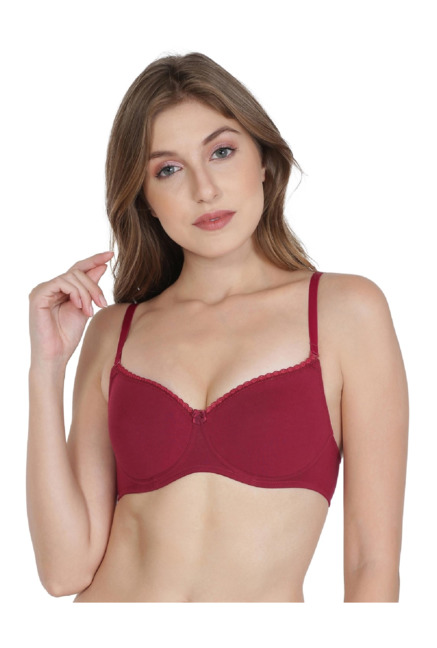 Jockey Maroon Non Wired Padded T-Shirt Bra - 1723 Price in India