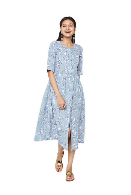 Global Desi Light Blue Printed Dress Price in India