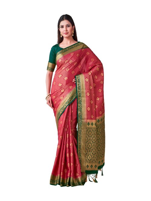 Mimosa Pink Zari Work Kanjivaram Saree With Blouse Price in India