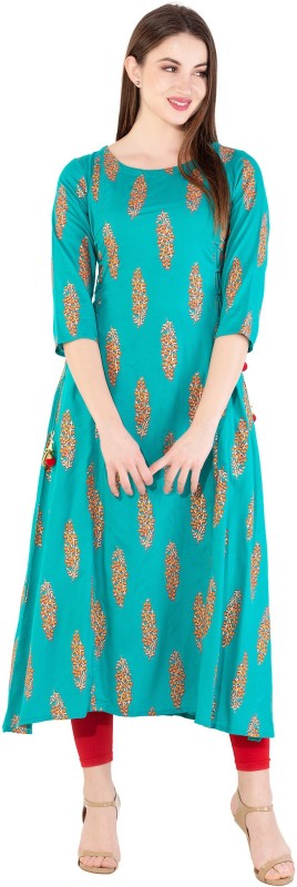 Women Printed Rayon Trail Cut Kurta Price in India