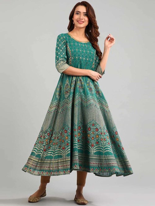 Aurelia Green Floral Print A Line Kurta Price in India