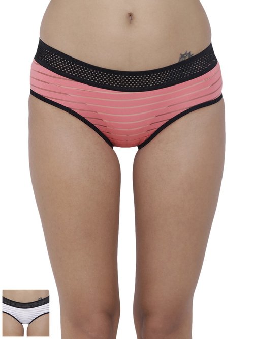 BASIICS by La Intimo Multicolor Striped Hipster Panty ( Pack Of 2 ) Price in India