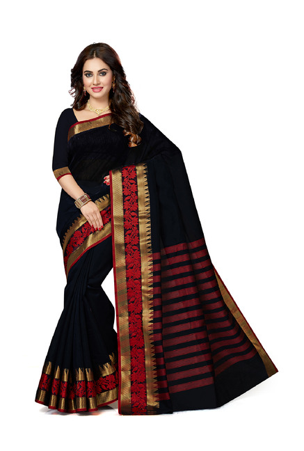 Ishin Navy Printed Saree With Blouse Price in India