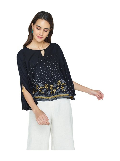 Global Desi Black Printed Top Price in India